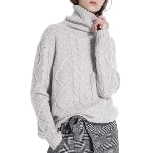 Women’s Wool Turtleneck Pullover Loose Long Sleeve Tops Winter Thick Knitted Jumper Casual Style Autumn Season