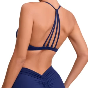 Women’s Workout Fitness Crop Tank Top Seamless and Breathable Sports Bras with Low Backless Padded Yoga Crop Removable