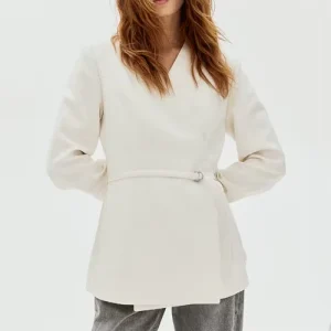 Women’s Woven Business Suits Single Breasted Fashionable Elegant Tailoring Wrap Blazer Jacket with Belt