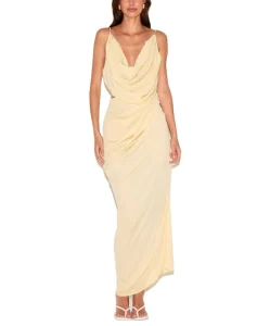 Women’s Yellow Chiffon Maxi Dress with Overlay Detail