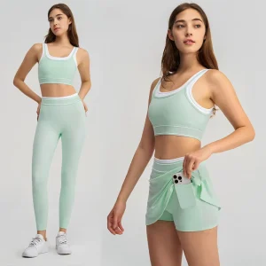 Women’s Yoga 2 Piece Workout Set Eco Friendly Breathable Sports Bra Tank Top Seamless Shorts Yoga Gym Activewear