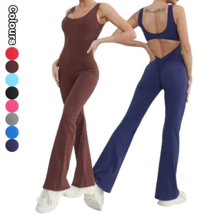 Women’s Yoga Bodysuit Loose Leg One Piece Tummy Control Jumpsuit With Back Hole Rompers Yoga Sports Wear Workout Playsuits