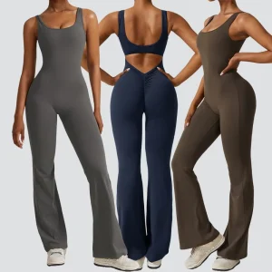 Women’s Yoga Bodysuit With Loose Leg One Piece Tummy Control Jumpsuit With Back Hole Rompers Sports Workout Playsuits