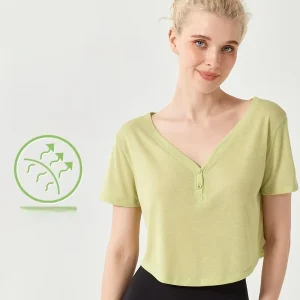 Women’s Yoga Gym Fitness Top Adult V Neck Breathable Ballet Training Yoga Top