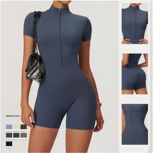 Women’s Yoga Jumpsuit Custom Logo One Piece Active Wear Plus Size Spandex Zipper Romper for Dance Gym