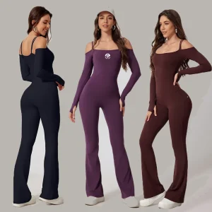 Women’s Yoga Outfit Custom Bodysuit With Loose Leg One Piece Tummy Control Rompers Sports Workout Playsuits Sports Jumpsuit
