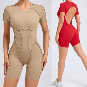 Women’s Yoga Rompers One Piece Spaghetti Strap Tummy Control Padded Sports Bra Jumpsuits Playsuits