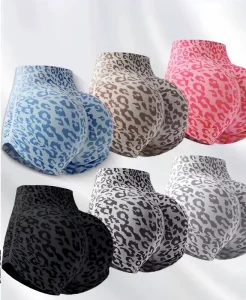 Women’s Yoga Set Pilates Seamless Fitness Running Training Quick-Dry Leopard Print Sport Blocking Color Shorts Workout
