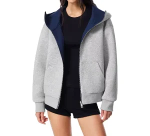 Women’s Zip-Up Hoodie Soft Fabric Double-Sided Wear Full-Zip Sweatshirt with Pockets Fashion Casual Warm Outerwear