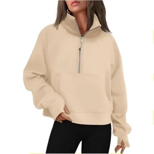 Women’s Zipper Half Cardigan Splicing Kangaroo Pouch Thickened Sweatshirt Female Autumn Winter Stand-up Collar Hoodie Outerwear