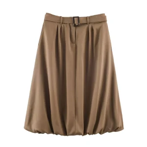 Women’s new casual fashion temperament belt decorative midi skirt retro women’s chic zipper balloon skirt