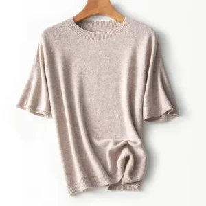 Wool Female Warm Lightweight Fitting Knitted Crew Neck T Shirt