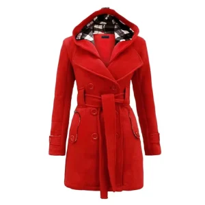 Wool Jacket Fur Collar Slim Outwear Women’s Winter Trench Coat