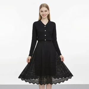 Wool Jacquard Knit A Line Skirt Rhinestone Decor Elegant Matching Separate For Knit Sweater Sets