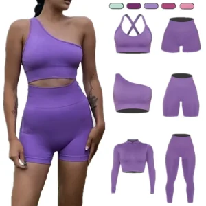 Workout Set Women Active Wear Gym Fitness Set Seamless Yoga Suit One Shoulder Sports Bra Scrunch Butt Leggings