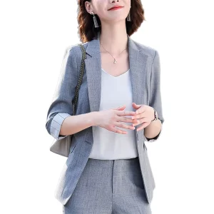 Woven Anti-Wrinkle Office Blazer Women’s Business Suit Coat Casual Jacket Solid Color Plus Size Single Button