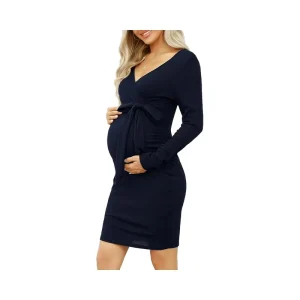 Wrap Knot Side Bodycon Women Maternity Dresses Casual Knitted Pregnant Clothes
