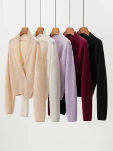 Wrap V Neck Mongolia Cashmere Sweater French Style Slim Waist Knitted Pullover Elegant Women Cashmere Jumper