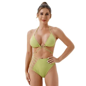 XCWX CJ 0145 Eco Friendly Swimwear Women’s Solid Color New Style Sexy Two Piece Bikini Suit Ladies Fashion Design Beachwear
