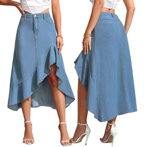 XL 5XL Casual Plus Size Women’s Long Denim Skirt High Waist Denim Skirt Jeans Skirt for Women