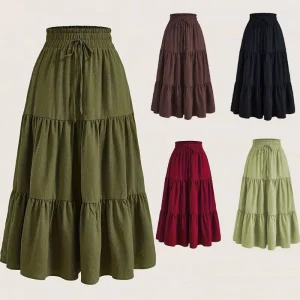 XL 5XL New Plus Size Half Length A Line Skirt Polyester Lace up Pleated Fashionable Versatile Casual