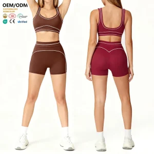 XW AWX8003+ADK8003 Push up Shorts Pad White Line Gym Activewear Fitness Yoga Gym Clothing Two Piece Workout Yoga Set Women