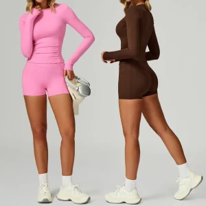 XW TZ2030 8 Activewear Shorts Women Long Sleeve Women Set Active Wear Top Female Gym Shorts Ensemble Fitness Gym Track Suits