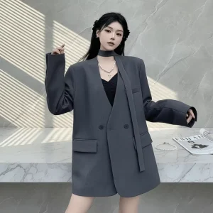 Y2K Elegant Casual Women’s Suit Jacket V Neck Professional blazer Coat Single Breasted XL Size for Spring Autumn
