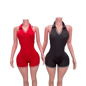 Y2K Women’s Rugby Backless Romper Custom Logo Sports Bodysuit & Jumpsuit for Resort Wear Tracksuits Polo Vest