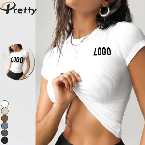 Y2k Style Women’s Slim Shirts Solid Sexy T-shirt for Girl Thread Slimming Fit Top Ribbed Crop Top Street Style Basic Tee