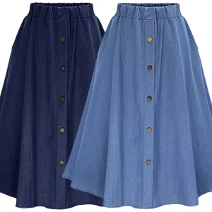 Y308036 High Waisted Mid Length Denim Skirt for Women’s Loose Fitting, Slim, Single Breasted Buckle, Casual Skirts