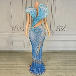 Y4842-D Dropshipping Most Selling Women’s Trendy Summer Club Dress High Class Crystal Blue Luxury Evening Dresses