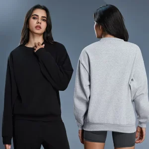 YBO-D25156 Women’s Round Neck Sweatshirts, Winter Fleece-lined Warm Loose Casual Running and Fitness Tops