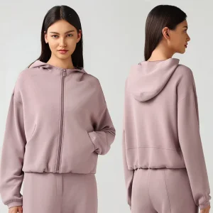 YBO DAW166 Women’s Sports Hooded Sweatshirts, Loose Casual Air-layer Fabric Running and Fitness Jackets