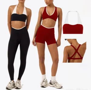 YIYI Women’s Workout Sets 4 Pieces Yoga Leggings Shorts and Halter Back and Cross Back Sports Bra Gym Outfits Activewear Set