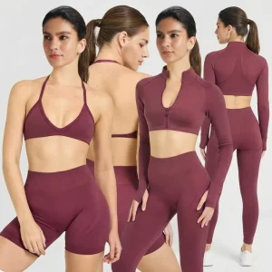 YNSEA OEM 4 Piece Sets Cropped Long Sleeve Jacket Halter Bra Scrunch Butt Lifting Shorts Leggings Sport Workout Sets Activewear