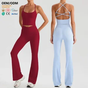 YW572+KW443 Sleeveless Women’s Vest Activewear Women Flare Leggings Women Vest Custom Logo New Style Tracksuit