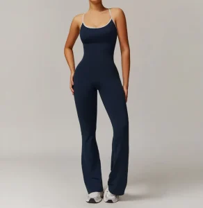 Yoga Jumpsuit Women’s Flared Pants Fitness Breathable Bodysuit Sports Running Long Solid Color Sleeveless Jumpsuit
