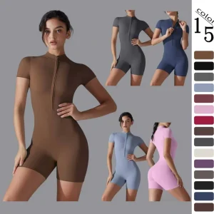 Yoga Sets Short Sleeve Nylon One Piece Yoga Fitness Romper Flare Leg Embroidery Logo Basics Jumpsuit Women’s Active Suit OEM