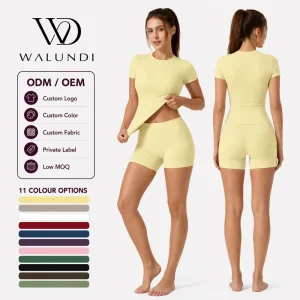 Yoga Sets for Women Comfortable Elastic Waist Yoga Top Shorts with Pocket Fashion 2 Piece Fitness Wear