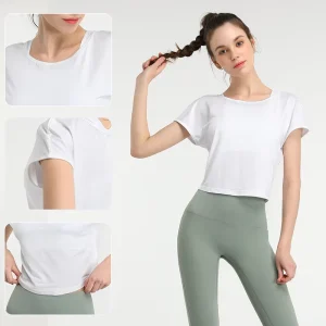 Yoga Short-sleeved Women’s Spandex/Nylon Quick-dry Breathable Fitness T-shirt Loose Fit Dance Top