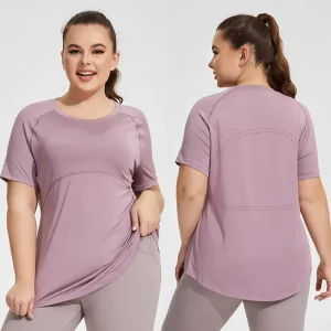 Yoga Women’s Plus Size Thin Yoga Clothing Mesh Back Breathable Short Sleeve Running Fitness Tops Sportswear