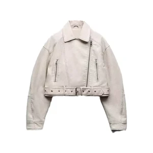 ZATRHMBM Women’s Fashion Belt Faux Leather Jacket Vintage Long Sleeve Women Coat Chic Tops