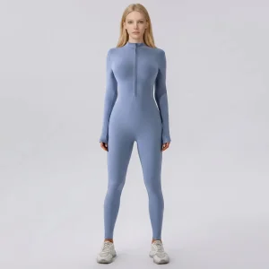 Zipper Nude Sleeveless Yoga One Piece Suit Crisscross Straps Fabric for Women’s Sports Fitness Workout Romper Training