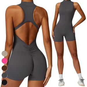 Zipper Stand Collar Gym Fitness Jumpsuit High Intensity Sports Romper for Women’s Workout One Piece Yoga Bodysuit