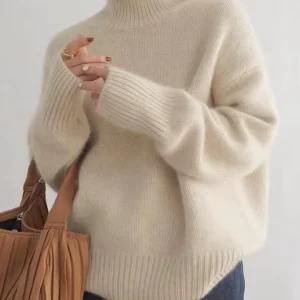autumn and winter women’s loose fitting slim fit high neck knitted pullover sweater casual base pullover sweater